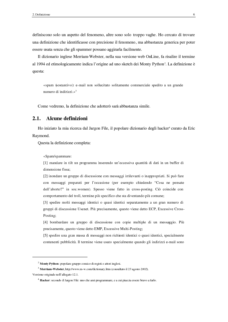 Anteprima della tesi: Analisi degli aspetti tecnici e comunicativi dello spamming sulla base di informazione documentaria e di test effettuati in rete, Pagina 6