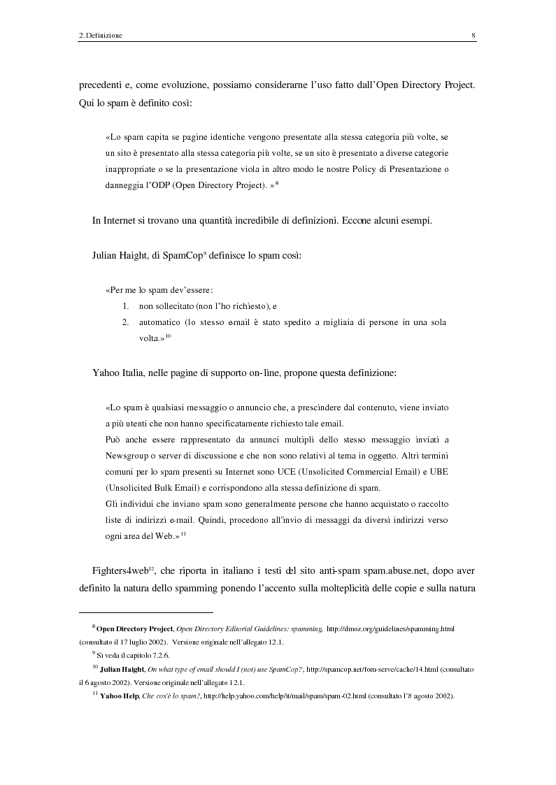 Anteprima della tesi: Analisi degli aspetti tecnici e comunicativi dello spamming sulla base di informazione documentaria e di test effettuati in rete, Pagina 8