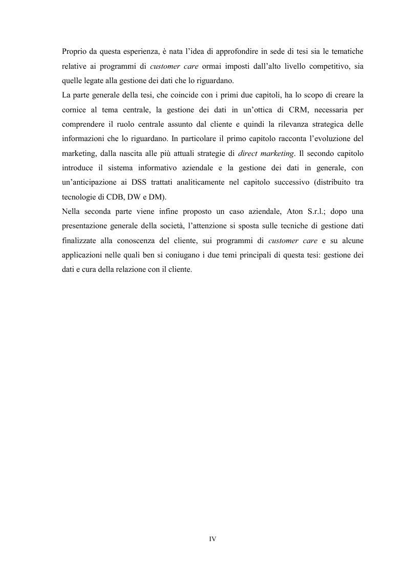 Anteprima della tesi: Gestire i dati per conoscere il cliente: utilizzo di database, data warehouse e data mining. Il caso Aton srl, Pagina 4
