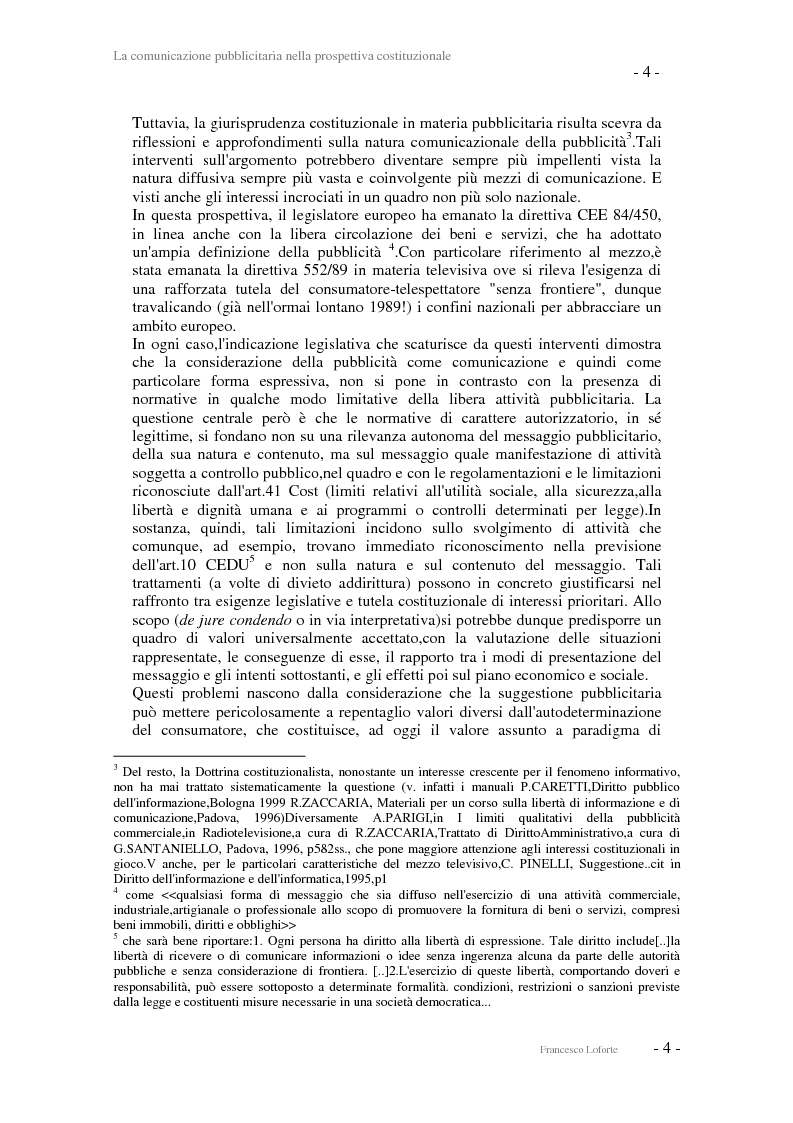 Anteprima della tesi: La comunicazione pubblicitaria nella prospettiva costituzionale, Pagina 4