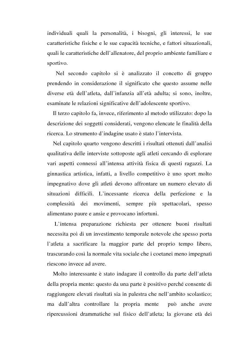Anteprima della tesi: Relazioni sociali e immagine di sè: aspetti psicologici nella ginnastica artistica agonistica, Pagina 2