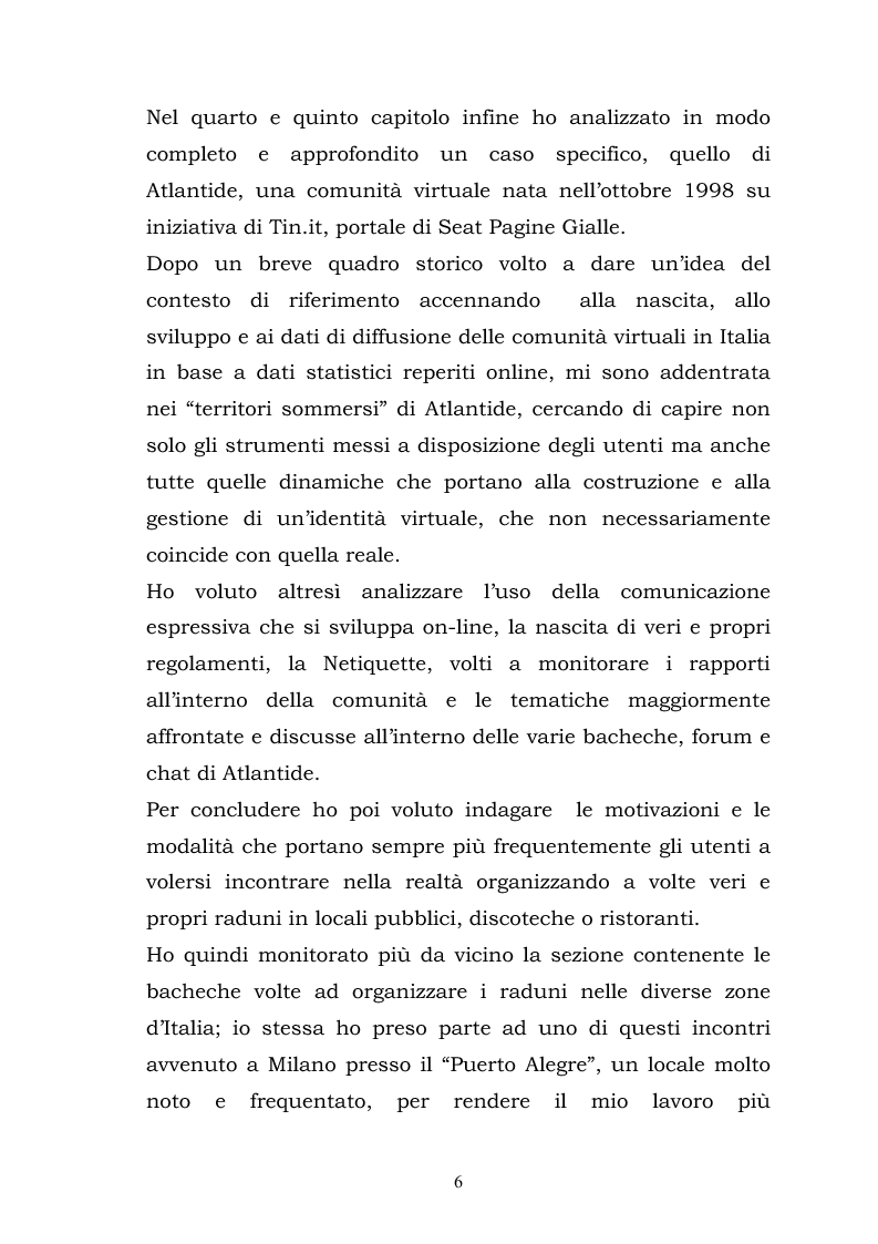Anteprima della tesi: La costruzione della socialità online: il caso di Atlantide e C6, Pagina 6