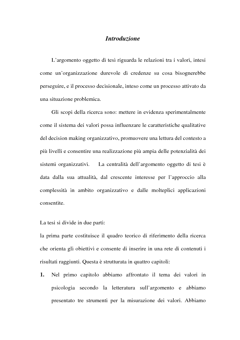 Anteprima della tesi: I valori e il processo decisionale nelle organizzazioni, Pagina 4
