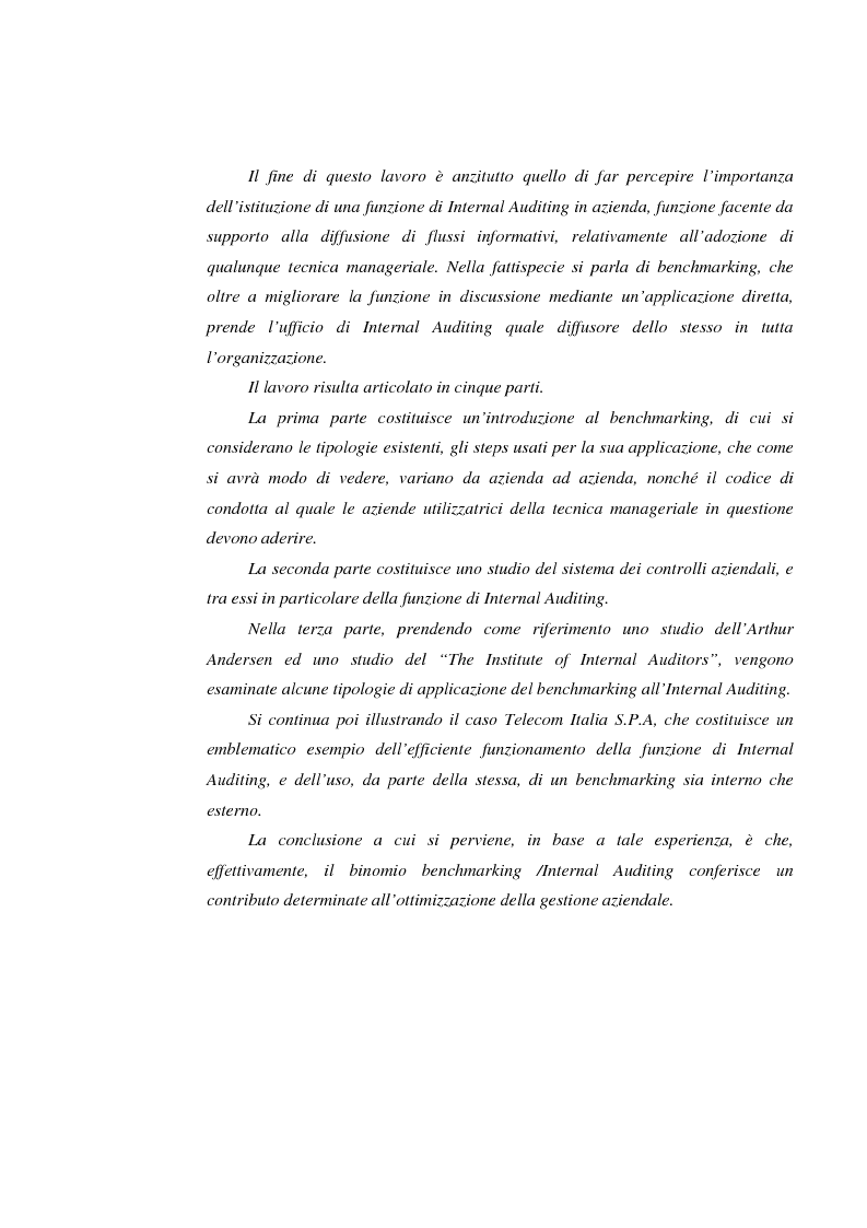 Anteprima della tesi: Il potere del benchmarking per l'internal auditing: il caso Telecom Italia Spa, Pagina 4