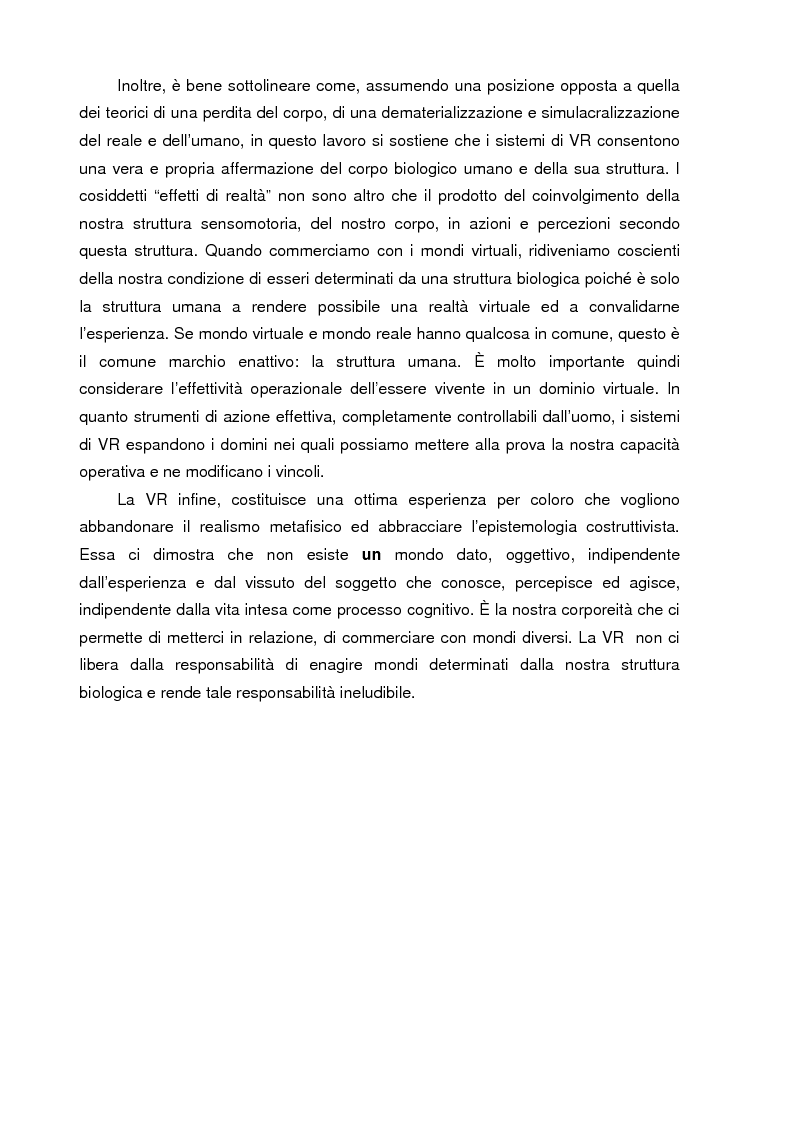 Anteprima della tesi: Un mondo di carne artificiale: realtà virtuale, epistemologia e scienze cognitive. Applicazione della teoria enattiva della cognizione nella spiegazione dei sistemi immersivi di realtà virtuale, Pagina 4