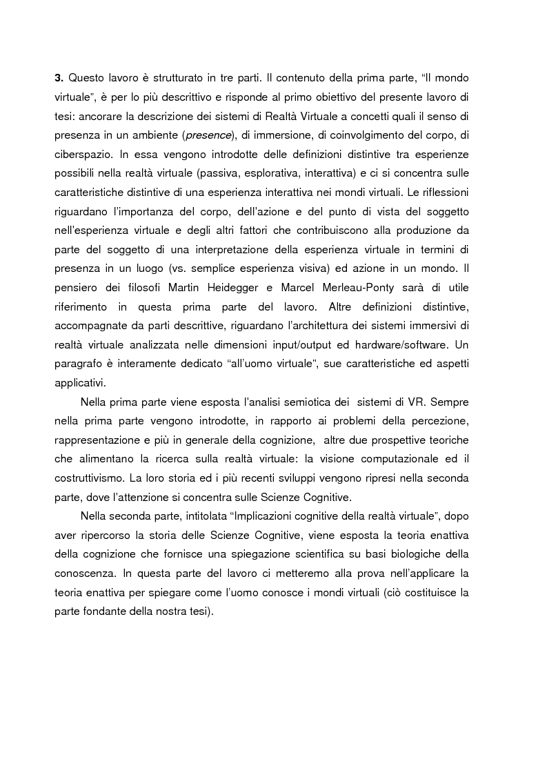 Anteprima della tesi: Un mondo di carne artificiale: realtà virtuale, epistemologia e scienze cognitive. Applicazione della teoria enattiva della cognizione nella spiegazione dei sistemi immersivi di realtà virtuale, Pagina 5