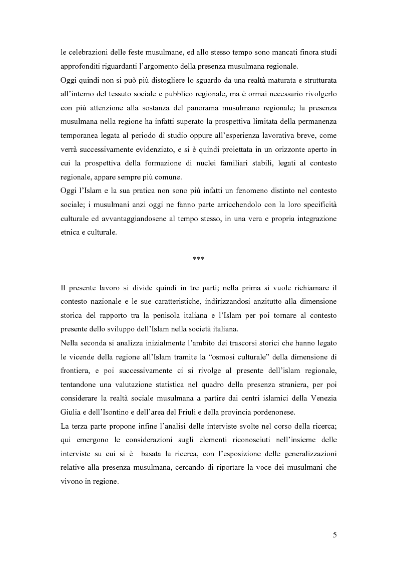 Anteprima della tesi: La presenza musulmana nel Friuli-Venezia Giulia: tra reminiscenza storica e nuova immigrazione, Pagina 5