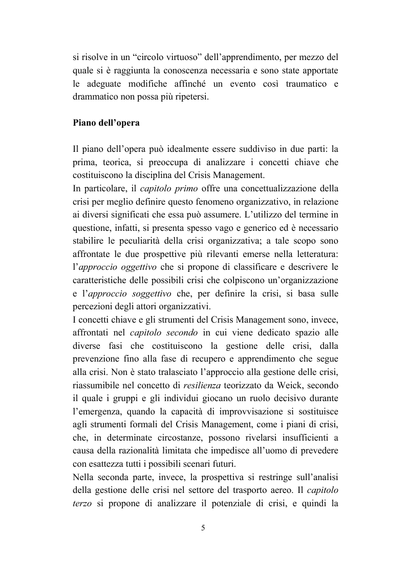 Anteprima della tesi: Il crisis management: disastri aerei e risposta organizzativa, Pagina 5