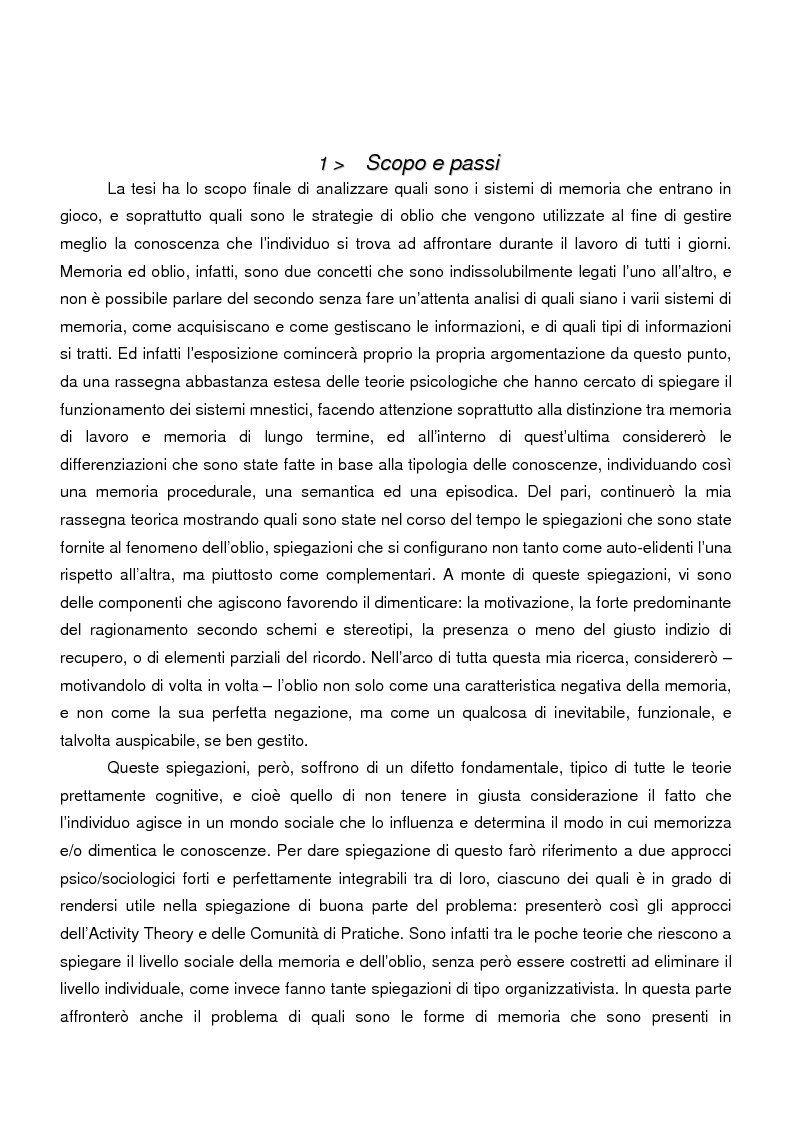 Anteprima della tesi: Sistemi di memoria e strategie di oblio in contesti organizzativi, nel caso dei nodi di contatto della Regione Emilia Romagna, Pagina 2