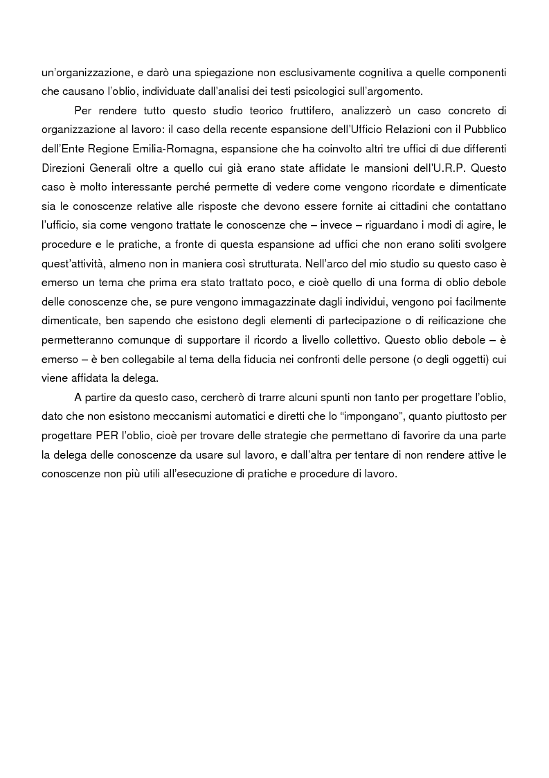 Anteprima della tesi: Sistemi di memoria e strategie di oblio in contesti organizzativi, nel caso dei nodi di contatto della Regione Emilia Romagna, Pagina 3