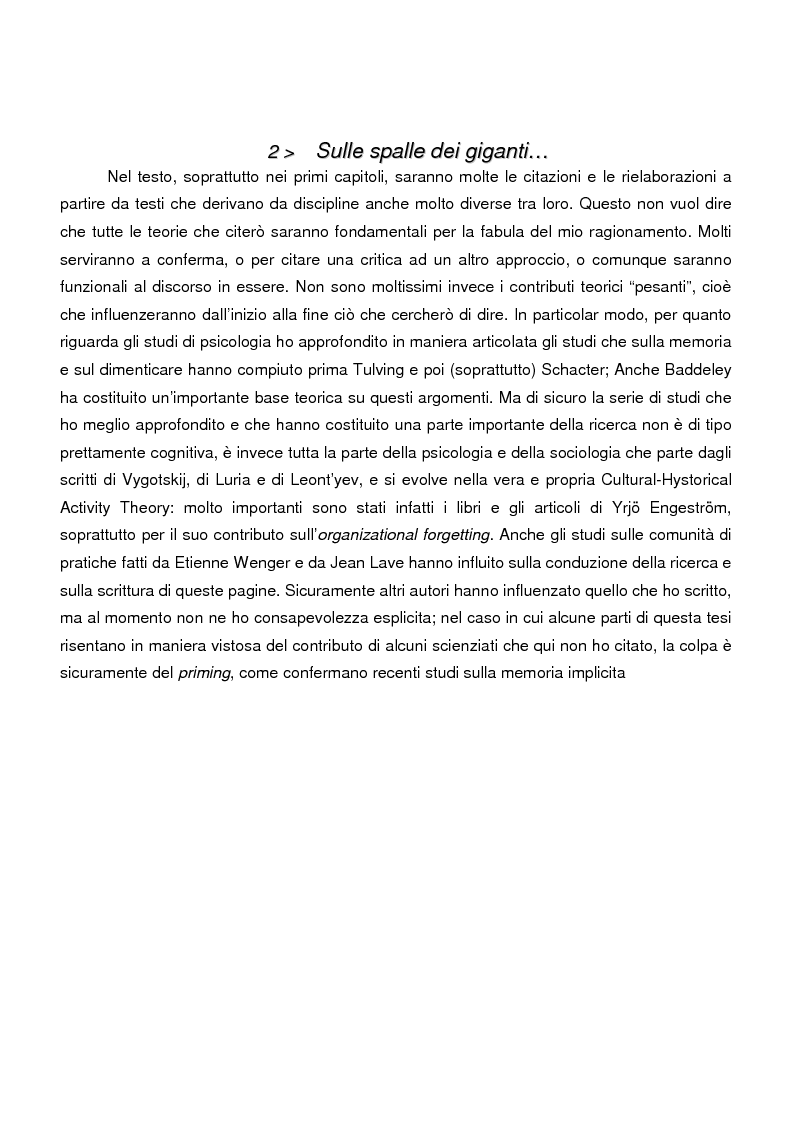 Anteprima della tesi: Sistemi di memoria e strategie di oblio in contesti organizzativi, nel caso dei nodi di contatto della Regione Emilia Romagna, Pagina 4