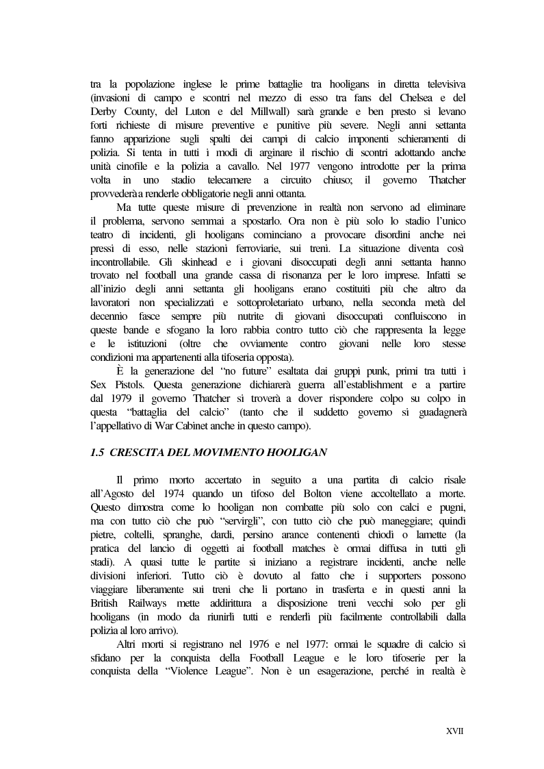 Anteprima della tesi: Violenza negli stadi in Italia e in Inghilterra: radici, cause, atteggiamento dei mass media e rimedi in prospettiva comparata, Pagina 11
