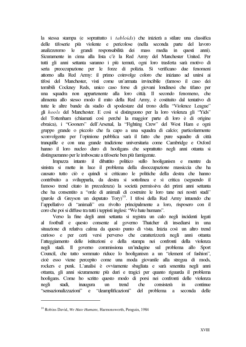 Anteprima della tesi: Violenza negli stadi in Italia e in Inghilterra: radici, cause, atteggiamento dei mass media e rimedi in prospettiva comparata, Pagina 12