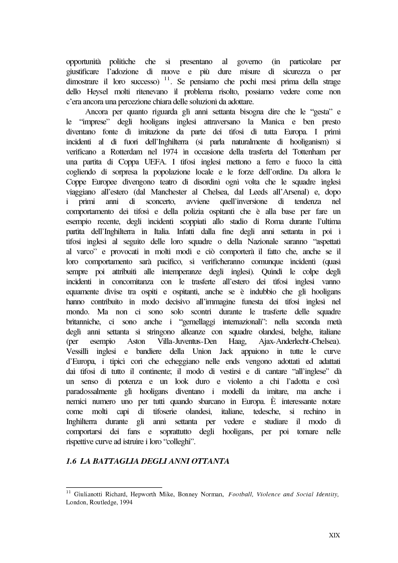 Anteprima della tesi: Violenza negli stadi in Italia e in Inghilterra: radici, cause, atteggiamento dei mass media e rimedi in prospettiva comparata, Pagina 13