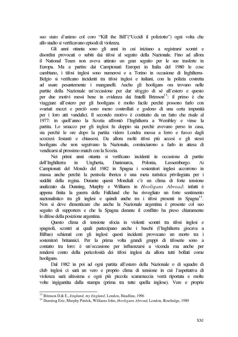 Anteprima della tesi: Violenza negli stadi in Italia e in Inghilterra: radici, cause, atteggiamento dei mass media e rimedi in prospettiva comparata, Pagina 15