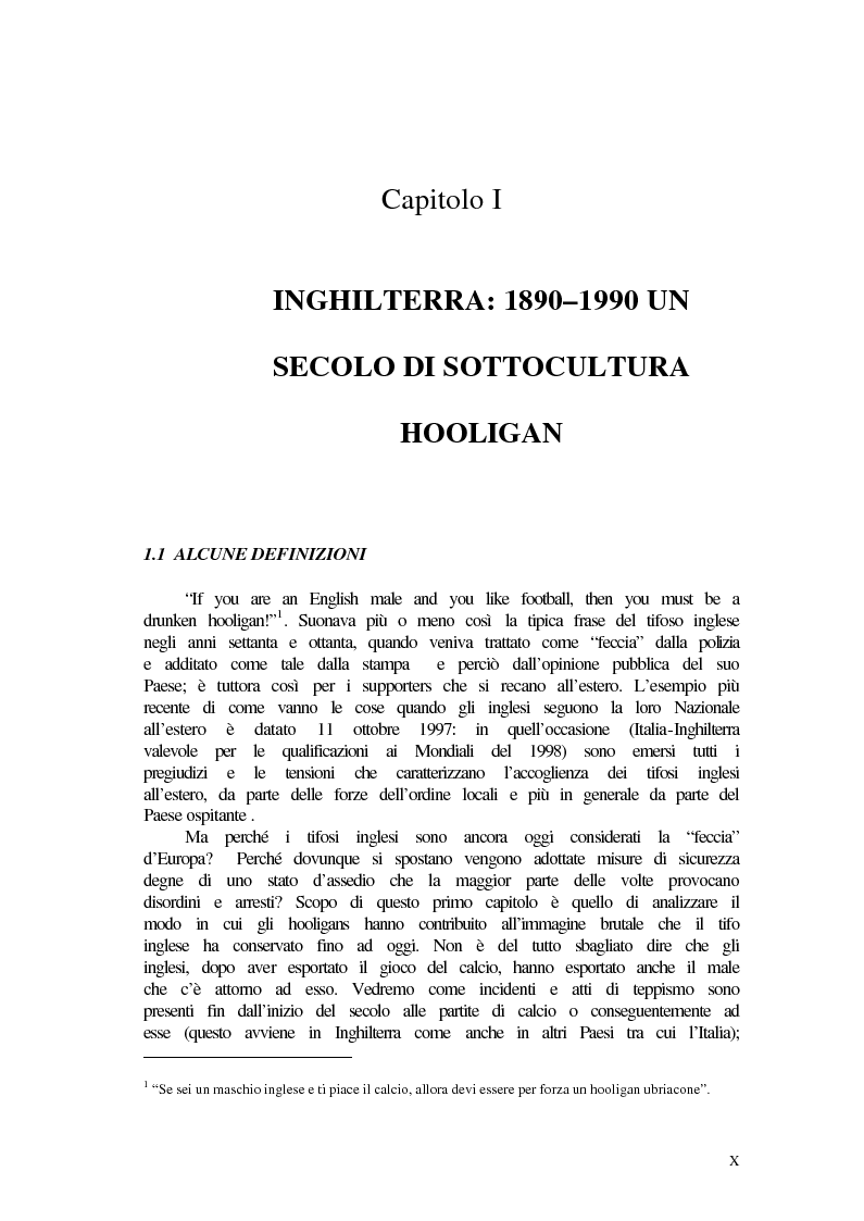 Anteprima della tesi: Violenza negli stadi in Italia e in Inghilterra: radici, cause, atteggiamento dei mass media e rimedi in prospettiva comparata, Pagina 4