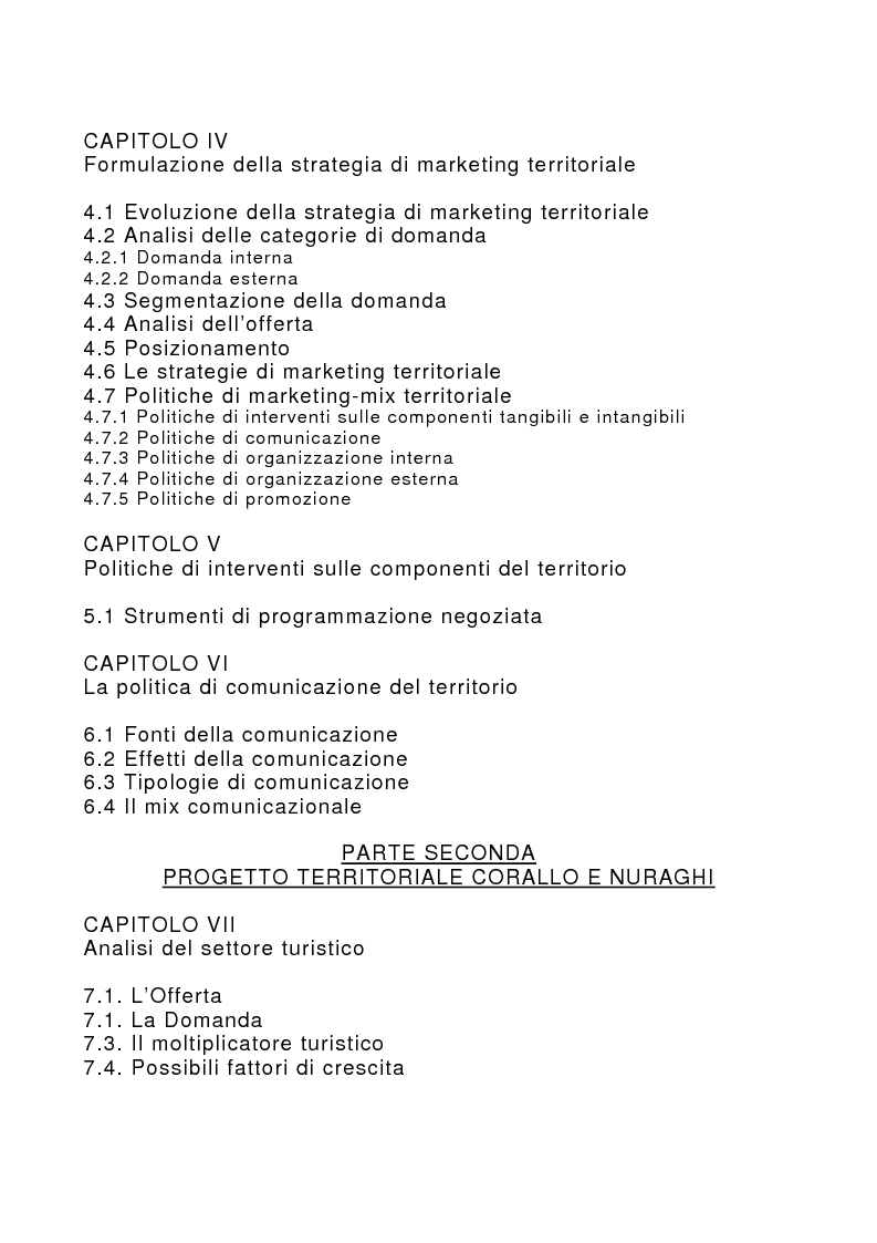 Indice della tesi: Marketing territoriale per lo sviluppo locale: il caso ''Corallo e Nuraghi'', Pagina 2