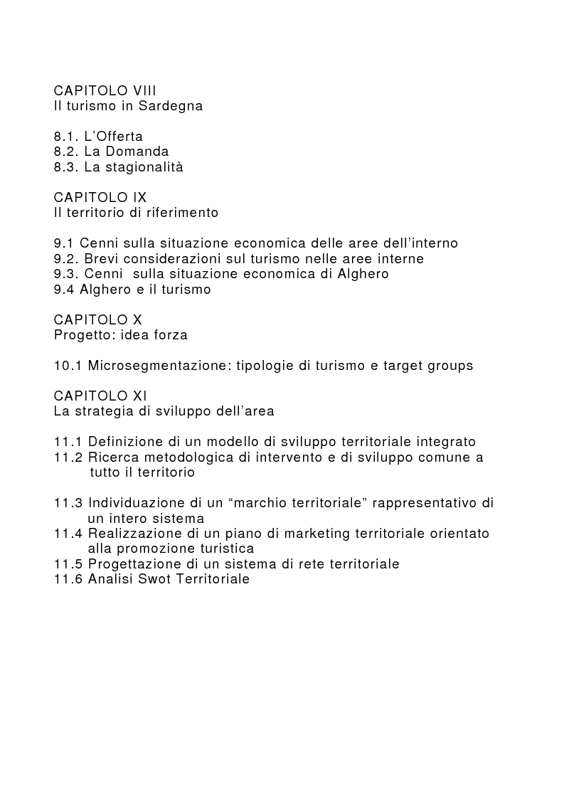 Indice della tesi: Marketing territoriale per lo sviluppo locale: il caso ''Corallo e Nuraghi'', Pagina 3
