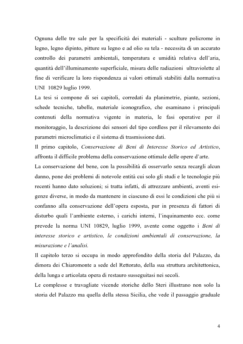 Anteprima della tesi: Messa a punto di un sistema di monitoraggio delle condizioni ambientali per la conservazione dei beni di interesse storico ed artistico. Lo Steri di Palermo, Pagina 2