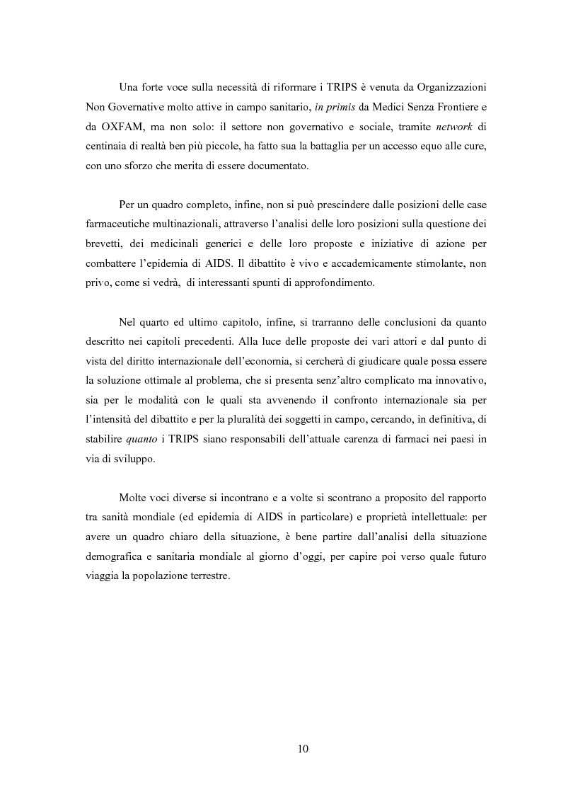 Anteprima della tesi: Sanità mondiale e proprietà intellettuale. Il futuro dell'accordo Trips relativo ai farmaci dopo il caso Sudafrica, Pagina 10