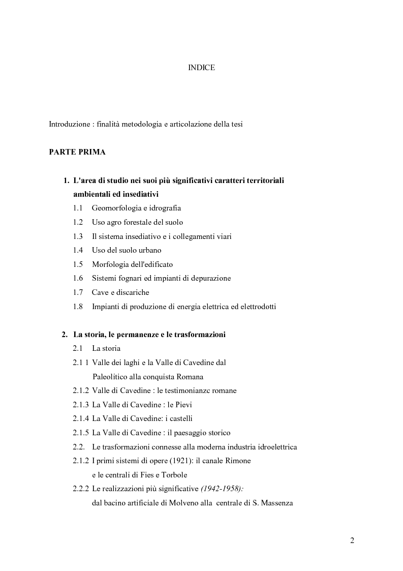 Indice della tesi: La riqualificazione ed il restauro territoriale della Valle dei Laghi e di Cavedine - Trentino Occidentale, Pagina 1