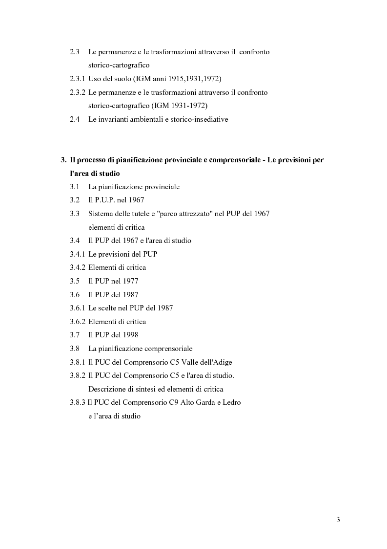 Indice della tesi: La riqualificazione ed il restauro territoriale della Valle dei Laghi e di Cavedine - Trentino Occidentale, Pagina 2