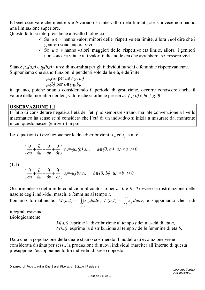 Anteprima della tesi: Dinamica di popolazioni a due sessi. Ricerca di soluzioni persistenti, Pagina 4