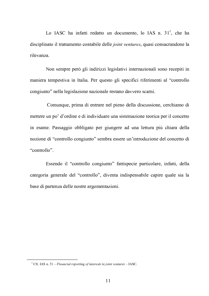 Anteprima della tesi: Le partecipazioni a ''controllo congiunto'': il caso delle joint ventures, Pagina 6