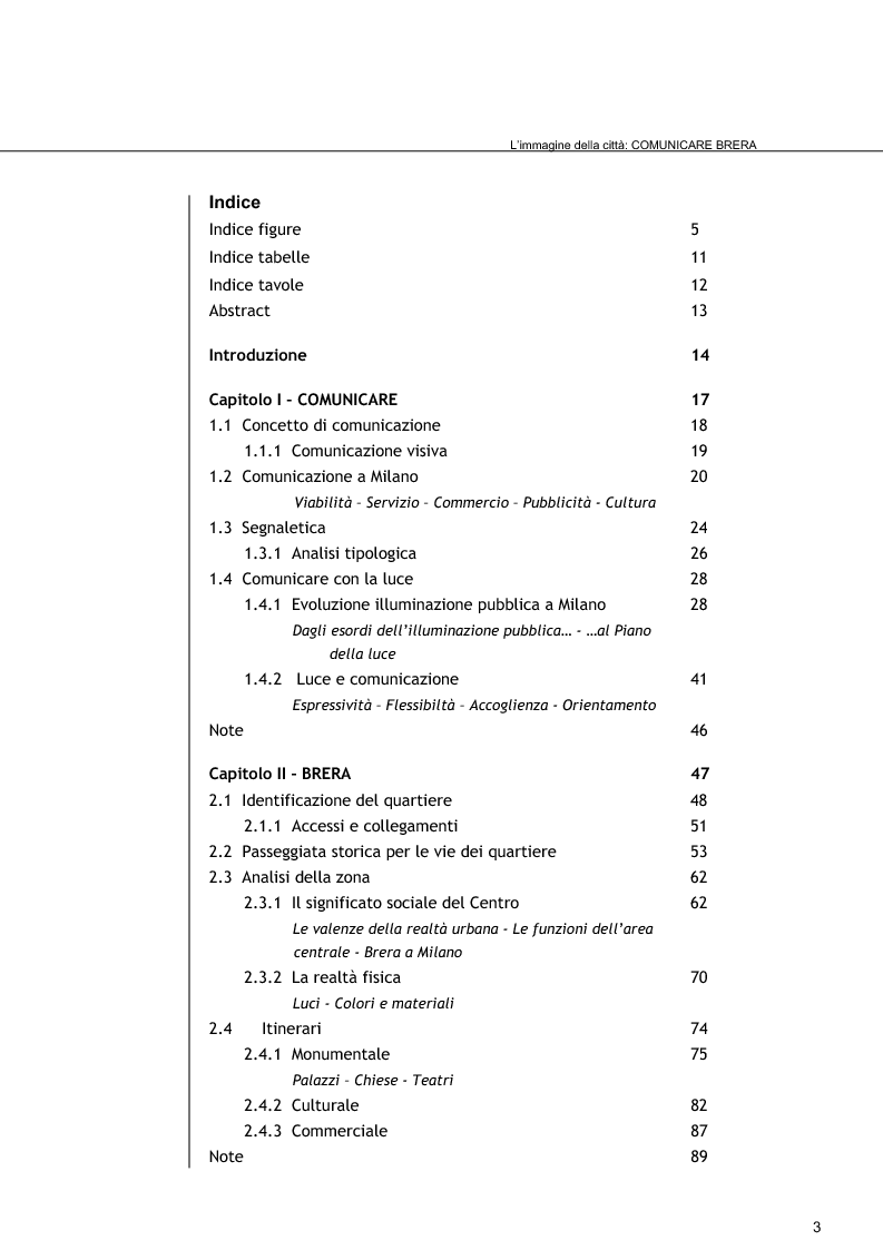 Indice della tesi: Comunicare Brera, Pagina 1