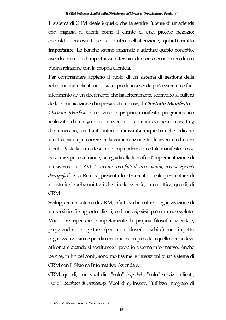 Anteprima della tesi: Il Crm in banca: analisi sulla diffusione e sull'impatto organizzativo prodotto, Pagina 14