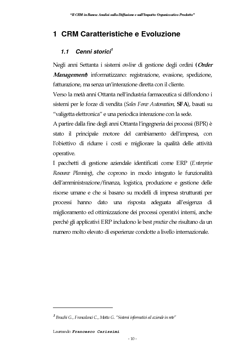 Anteprima della tesi: Il Crm in banca: analisi sulla diffusione e sull'impatto organizzativo prodotto, Pagina 6