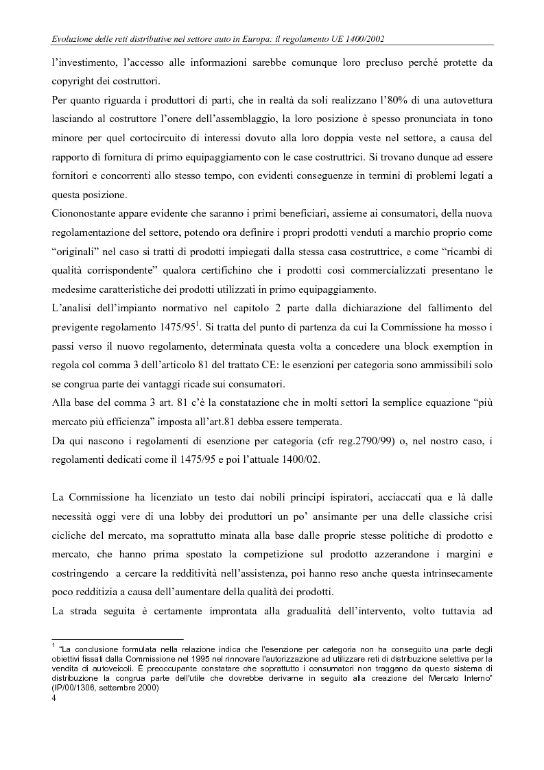 Anteprima della tesi: Evoluzione delle reti distributive nel settore auto in Europa: il reg. EU 1400/2002, Pagina 4