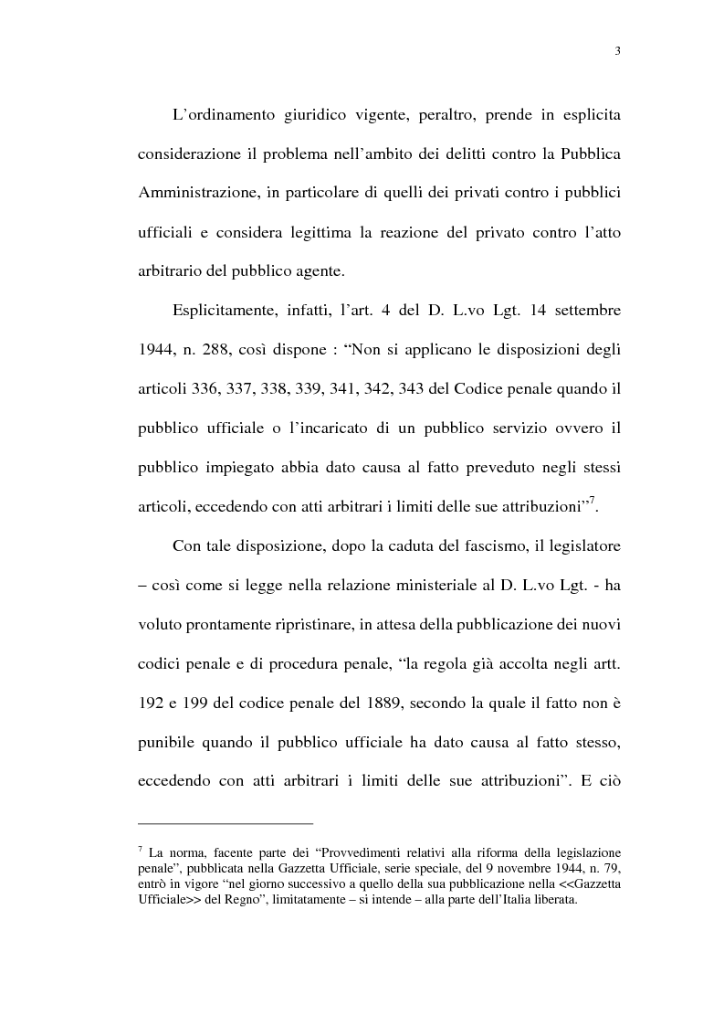 Anteprima della tesi: Reazione legittima agli atti arbitrari del Pubblico Ufficiale Art. 4 D.Lgt. 288/1944, Pagina 3