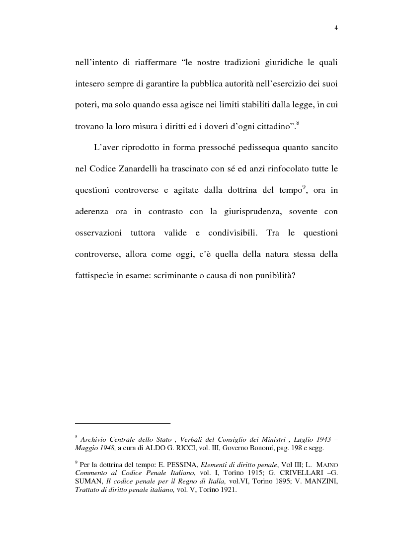 Anteprima della tesi: Reazione legittima agli atti arbitrari del Pubblico Ufficiale Art. 4 D.Lgt. 288/1944, Pagina 4