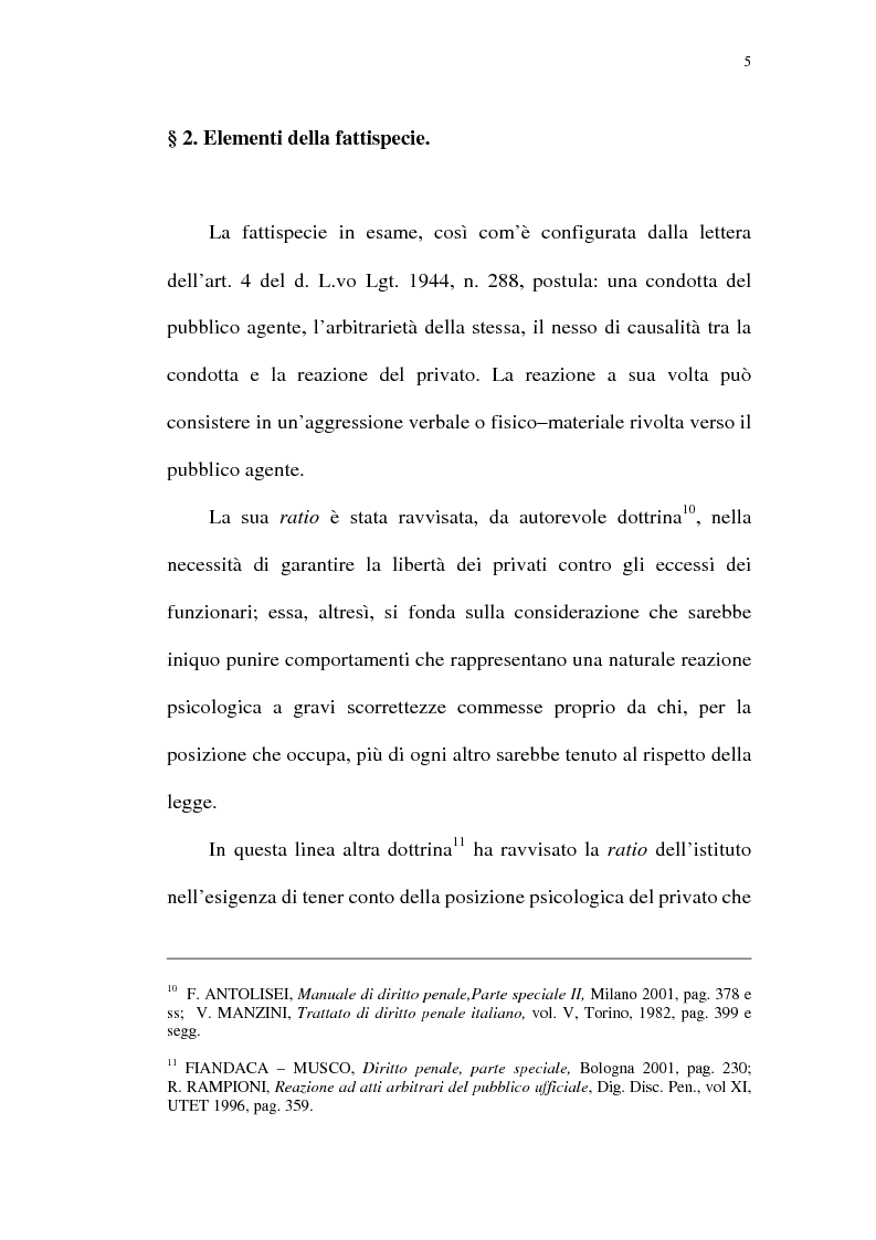 Anteprima della tesi: Reazione legittima agli atti arbitrari del Pubblico Ufficiale Art. 4 D.Lgt. 288/1944, Pagina 5