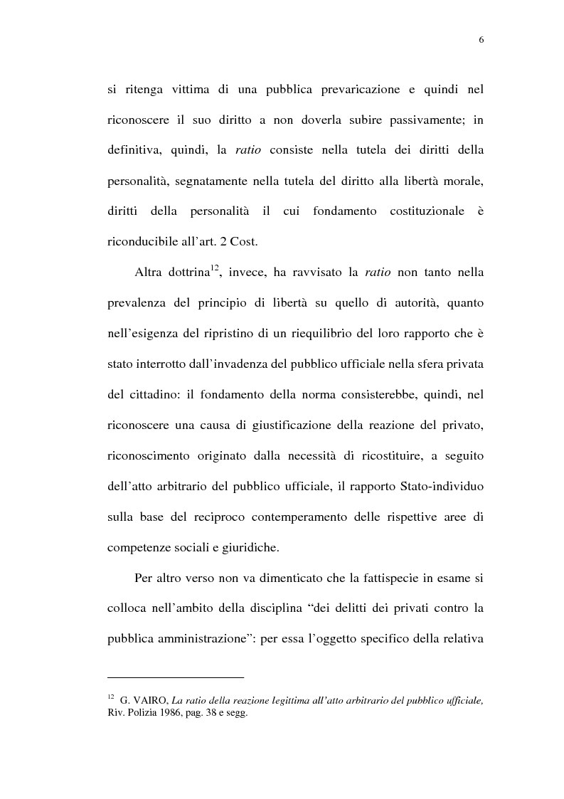Anteprima della tesi: Reazione legittima agli atti arbitrari del Pubblico Ufficiale Art. 4 D.Lgt. 288/1944, Pagina 6