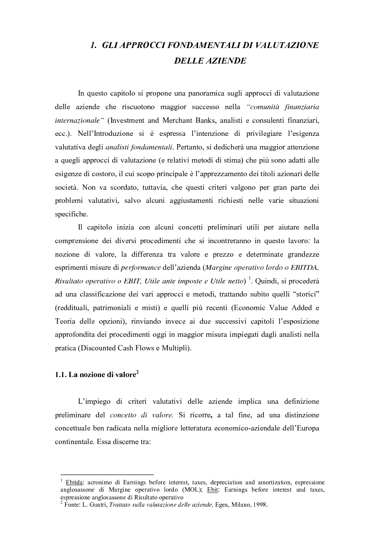 Anteprima della tesi: La valutazione delle aziende: una rassegna dei principali criteri, Pagina 4