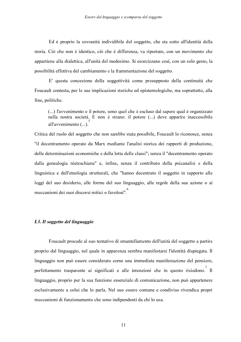 Anteprima della tesi: Essere del linguaggio e scomparsa del soggetto. Il linguaggio letterario in Michel Foucault, Pagina 10