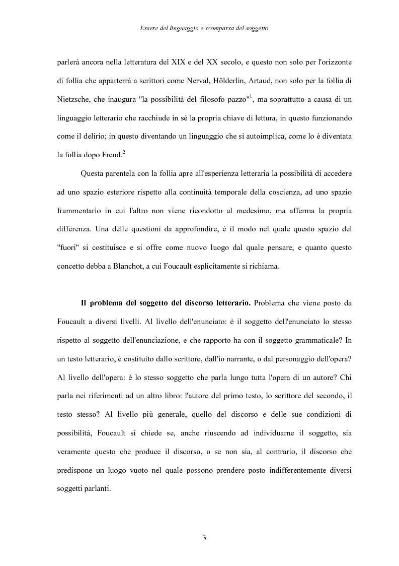 Anteprima della tesi: Essere del linguaggio e scomparsa del soggetto. Il linguaggio letterario in Michel Foucault, Pagina 2