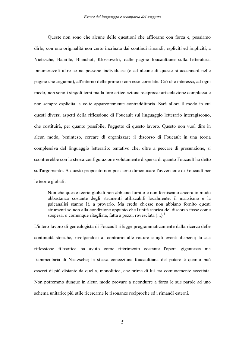 Anteprima della tesi: Essere del linguaggio e scomparsa del soggetto. Il linguaggio letterario in Michel Foucault, Pagina 4