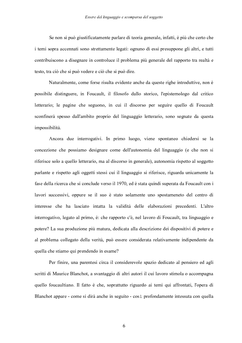 Anteprima della tesi: Essere del linguaggio e scomparsa del soggetto. Il linguaggio letterario in Michel Foucault, Pagina 5