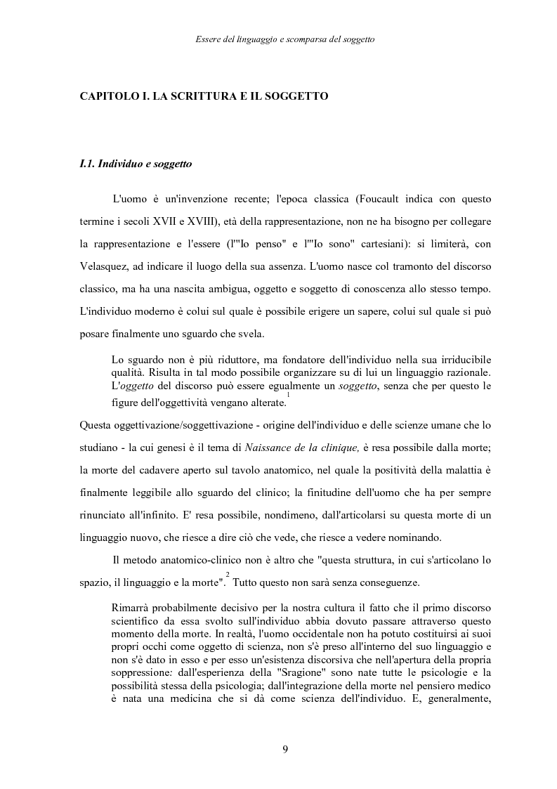 Anteprima della tesi: Essere del linguaggio e scomparsa del soggetto. Il linguaggio letterario in Michel Foucault, Pagina 8
