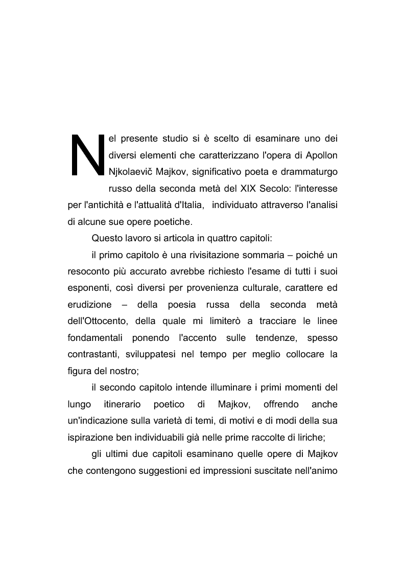 Anteprima della tesi: Riflessi italiani, antichi e moderni, nella poesia di Apollon Nikolaevič Majkov, Pagina 2