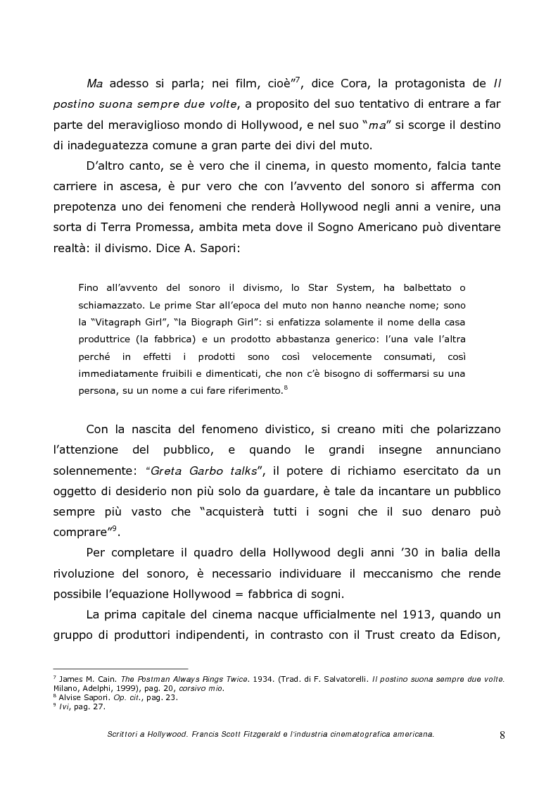 Anteprima della tesi: Scrittori a Hollywood. Francis Scott Fitzgerald e l'industria cinematografica americana, Pagina 6