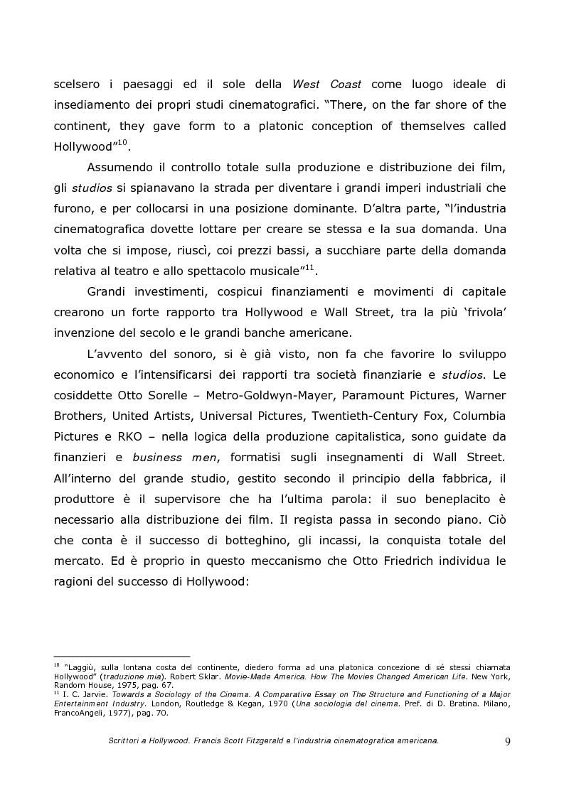 Anteprima della tesi: Scrittori a Hollywood. Francis Scott Fitzgerald e l'industria cinematografica americana, Pagina 7