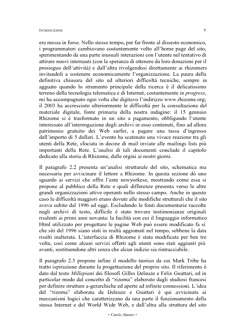 Anteprima della tesi: Arte in Rete: il sito rhizome.org, Pagina 5
