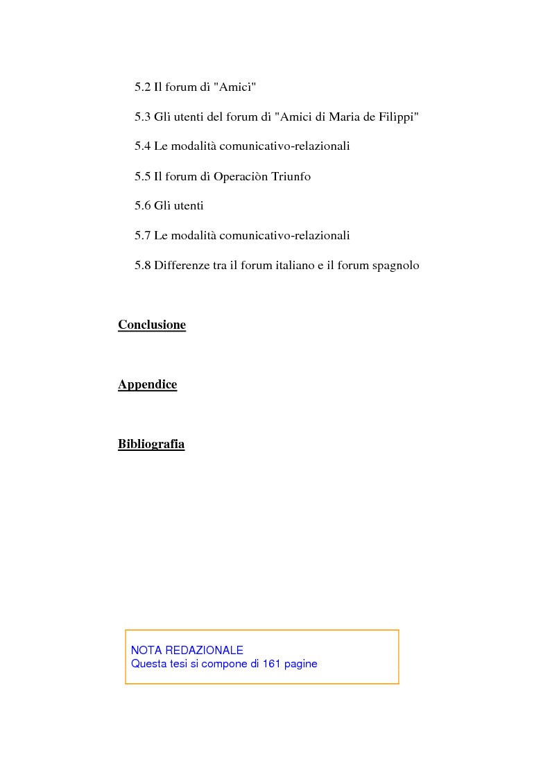 Indice della tesi: Real Tv e forum on line, Pagina 3