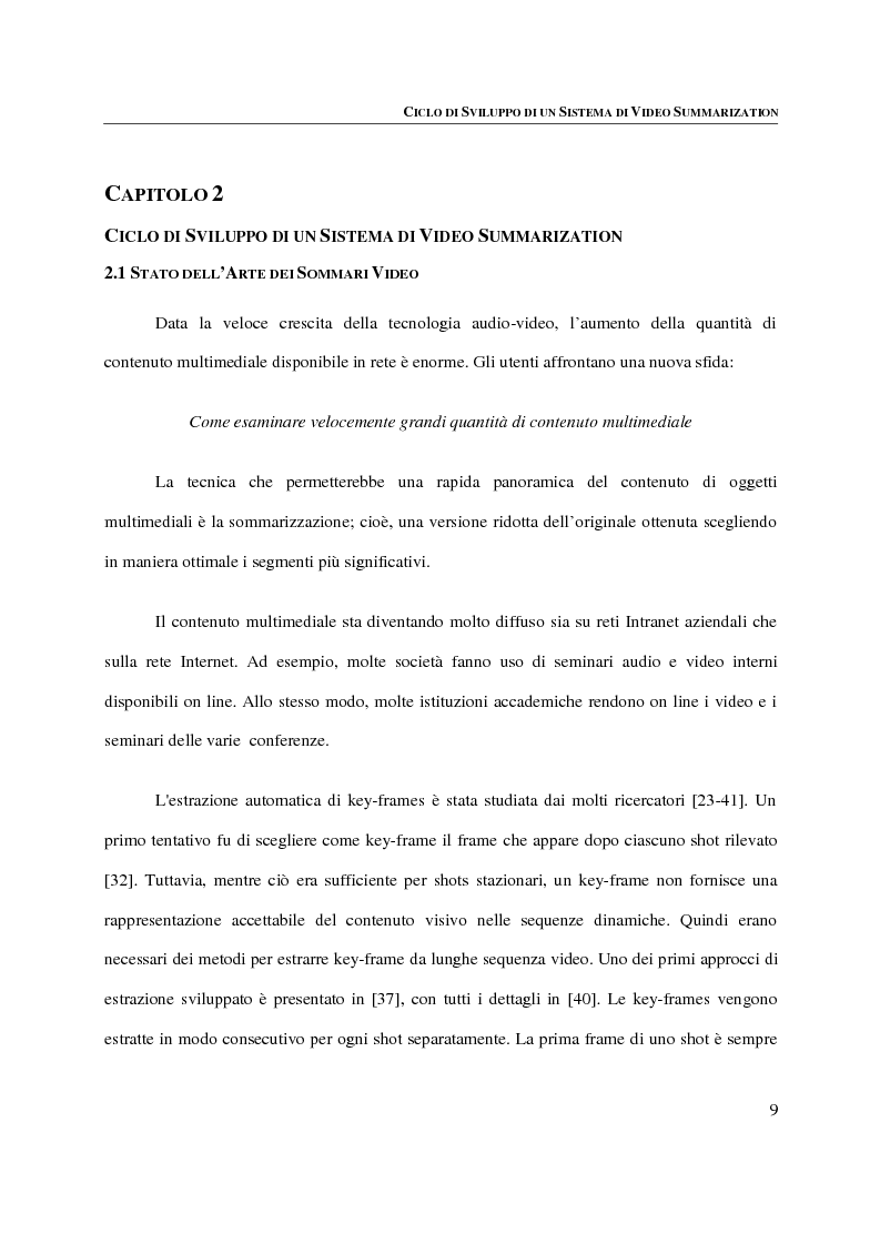 Anteprima della tesi: Progettazione, implementazione e sperimentazione di un ambiente per la video summarization, Pagina 5