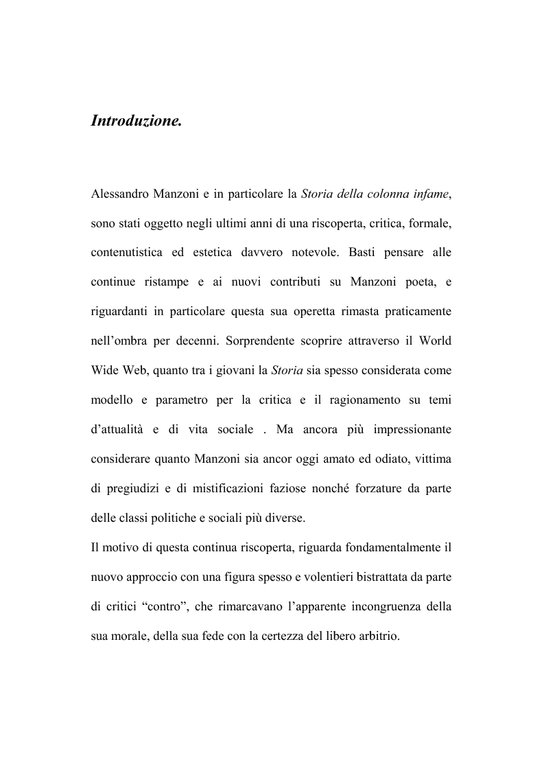 Anteprima della tesi: Genesi e fortuna della ''Storia della colonna infame'' di A. Manzoni, Pagina 2