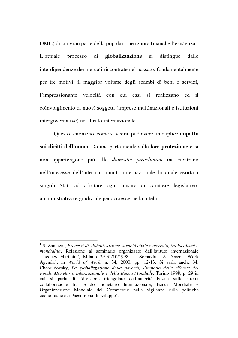 Anteprima della tesi: La globalizzazione dei mercati e il lavoro minorile alla luce della normativa internazionale in materia di diritti dell'uomo, Pagina 2